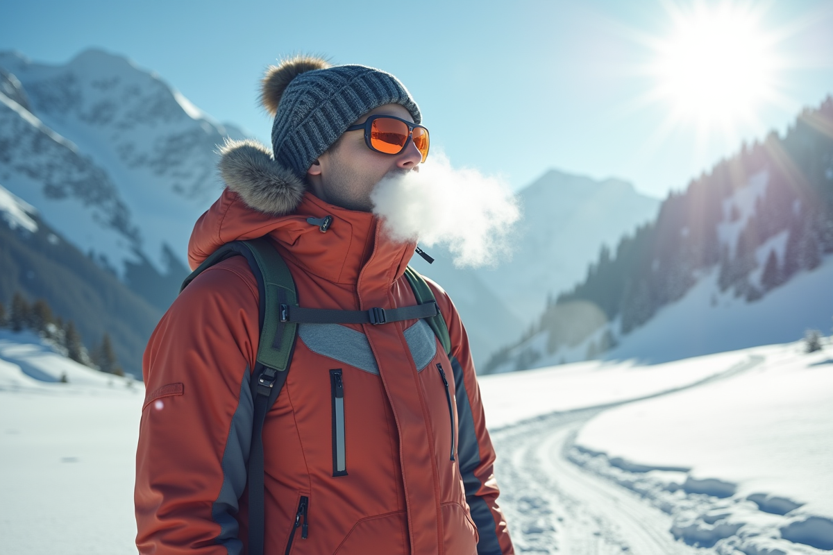 Personne portant un manteau chaud en montagne enneigee