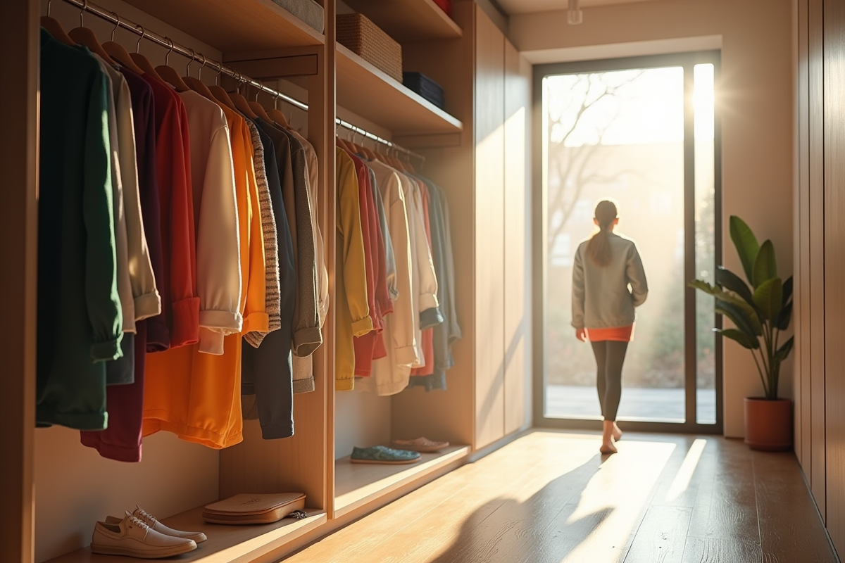 Garde-robe moderne avec vêtements tendance et personne confiante