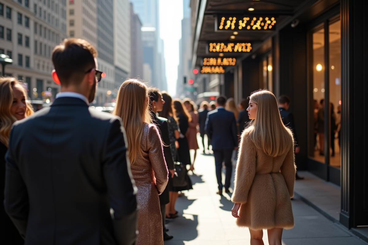 Attendees élégants attendant à l'entrée de la fashion week à New York