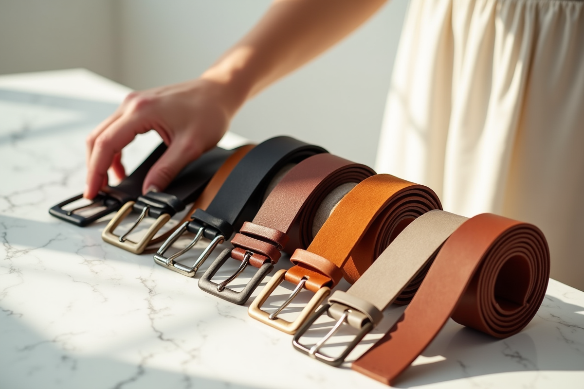 Ceintures colorées en rangée sur surface en marbre