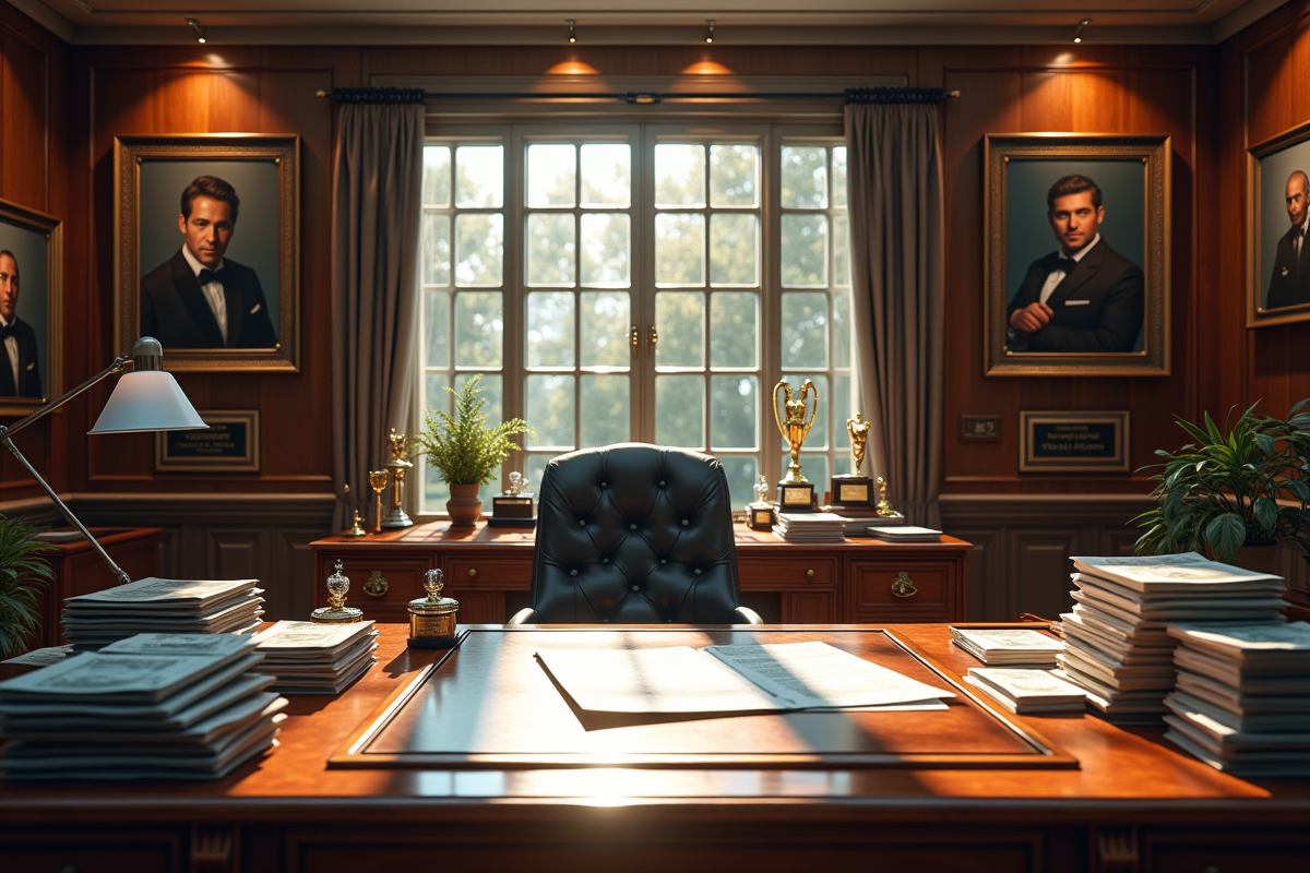 Bureau privé avec trophées et portraits d acteur à succès