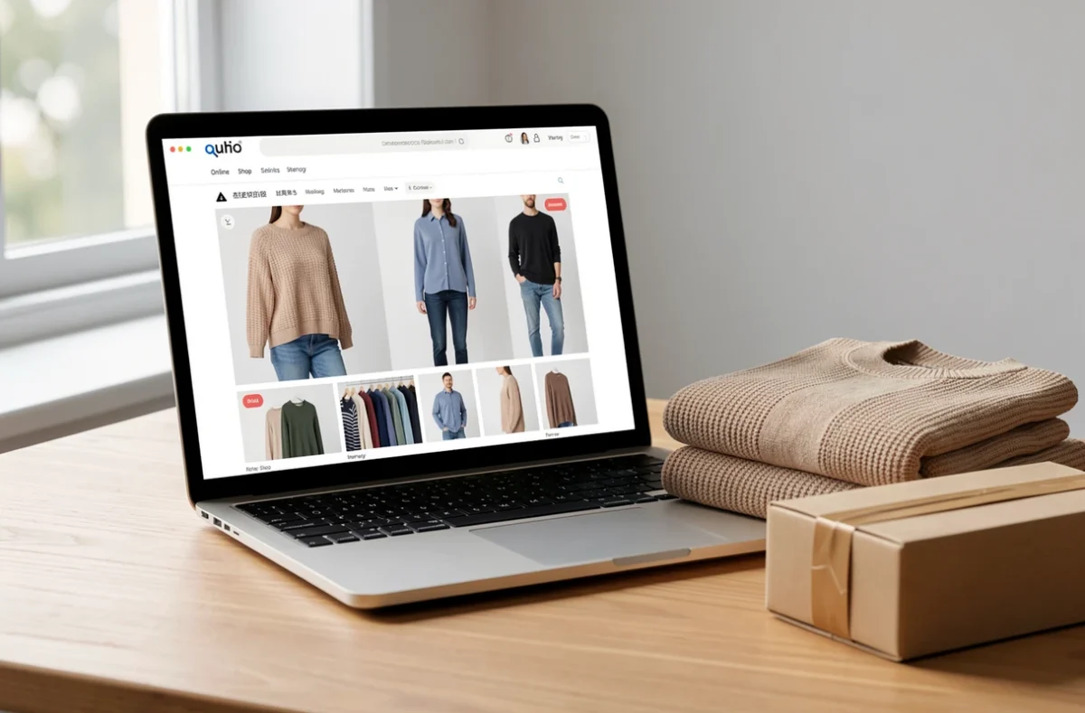 Commande de vêtements en ligne avec un colis et un pull plié
