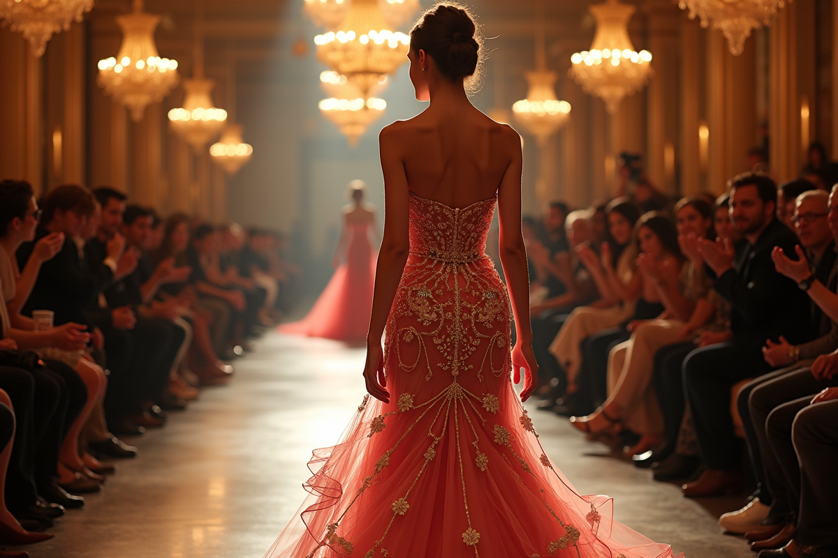 Mannequin portant une robe de couture lors d