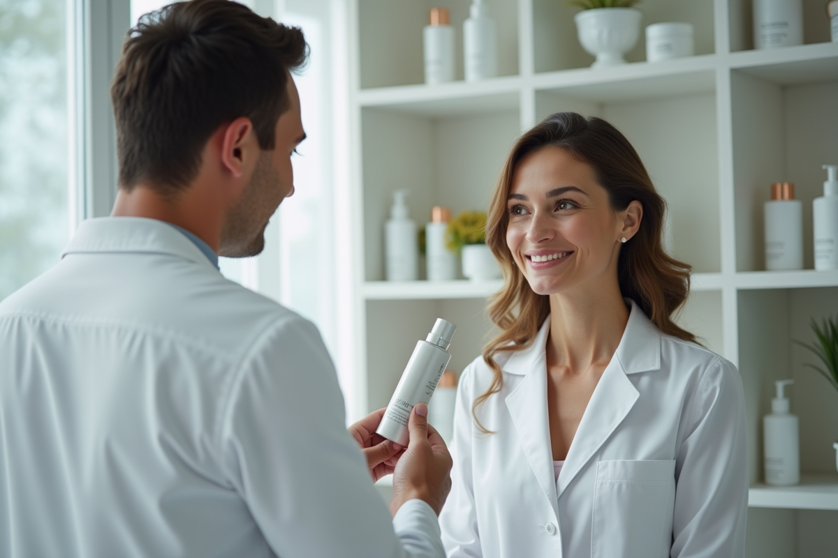 Dermatologue confiant dans une clinique moderne examinant une peau saine