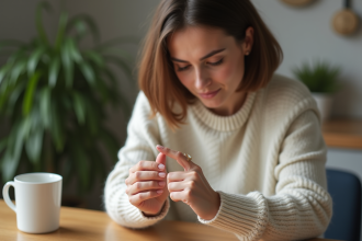 Femme en train de glisser un anneau en or sur son doigt