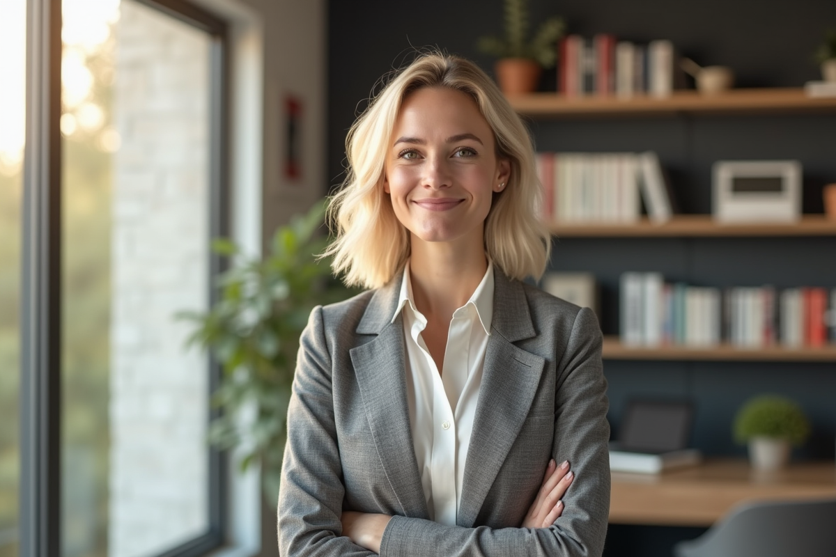 Jeune femme confiante dans un bureau moderne lumineux