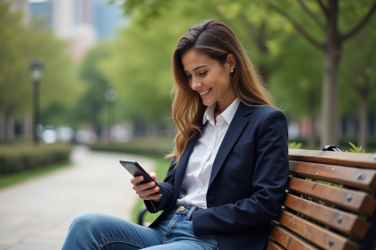 Femme confiante sur un banc dans un parc urbain
