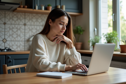 Jeune femme compare des prix sur un site shopping