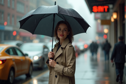 Femme avec parapluie dans la ville sous la pluie