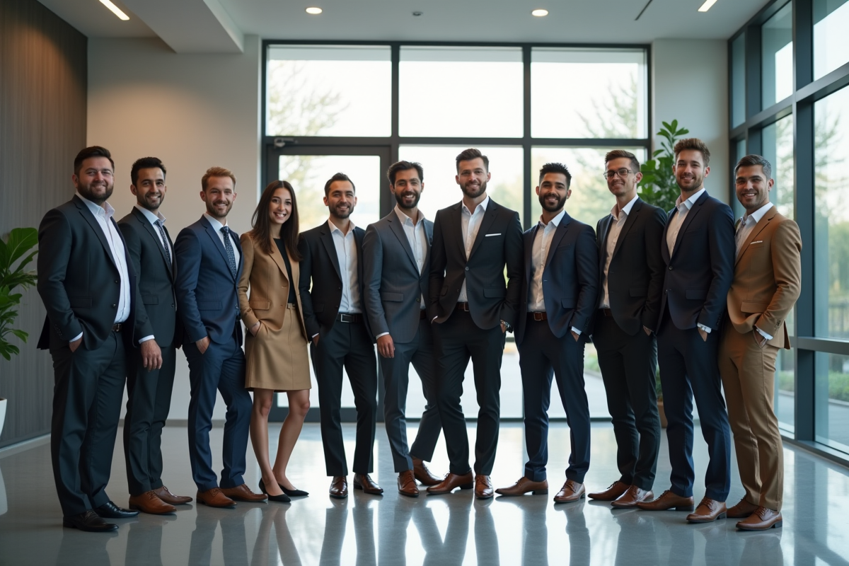 Groupe divers d'employes en bureau lumineux