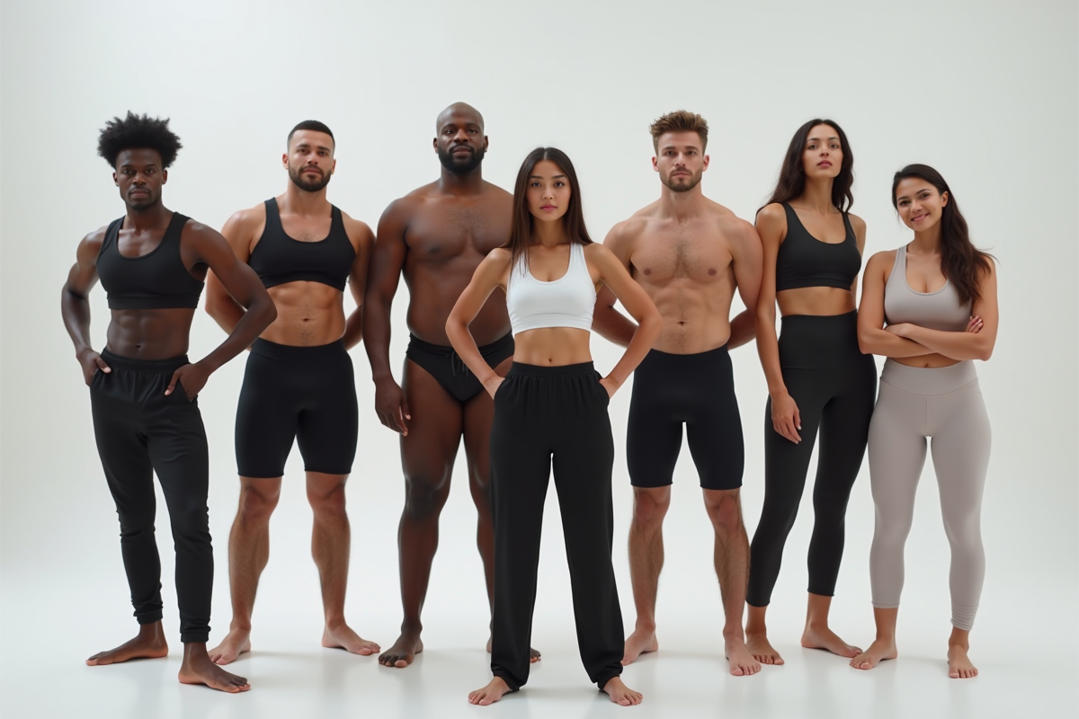 Groupe de mannequins en vêtements de sport diversifiés