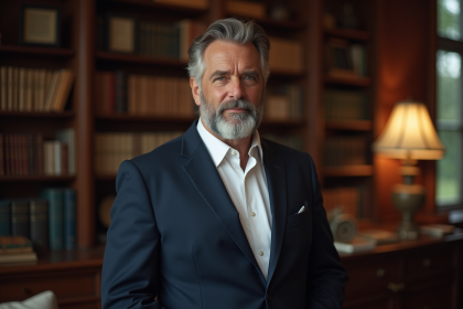 Portrait d'un homme élégant dans une bibliothèque