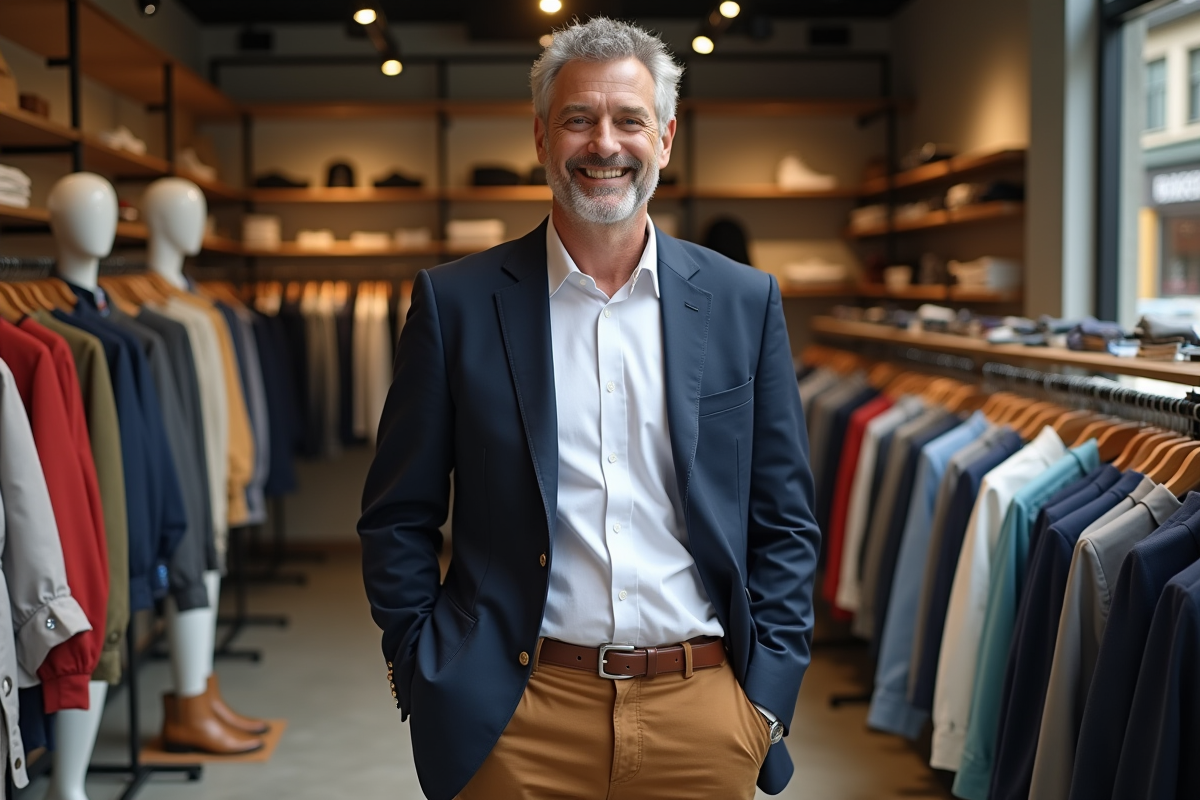 Homme d affaires dans une boutique de vêtements colorés