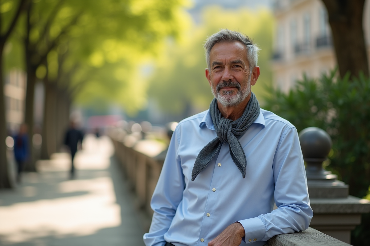 Homme avec foulard en coton dans un parc urbain ensoleille
