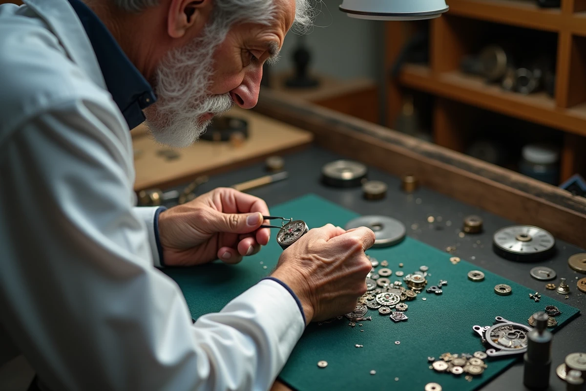 Horloger suisse assemblant un tourbillon de montre de luxe dans un atelier traditionnel