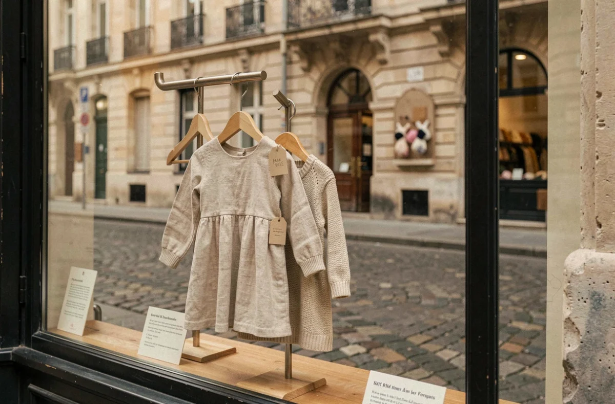 Vitrine de la boutique Lili sur les Pavés dans le 2e arrondissement de Lyon avec des créations de marques indépendantes pour enfants