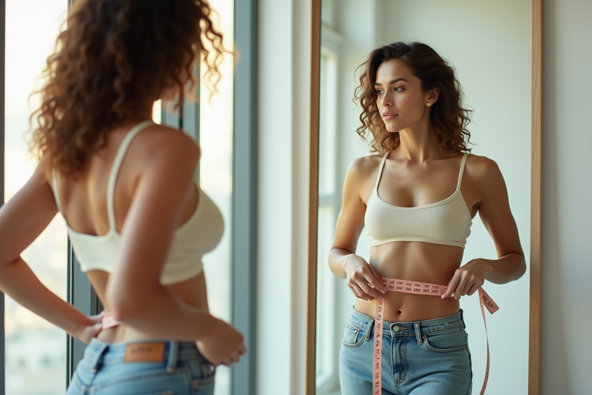 Mannequin mesurant sa taille avec un ruban