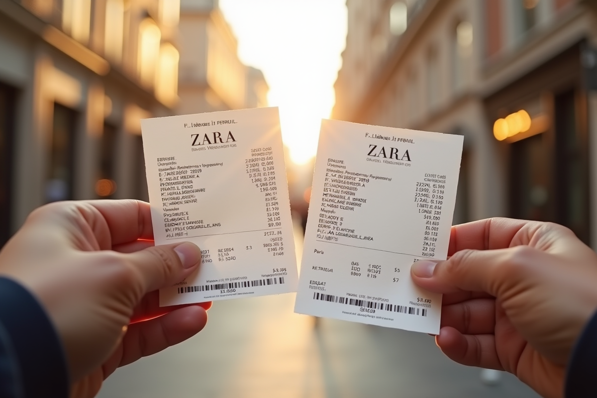 Reçus Zara de Dubai et Paris avec devises visibles