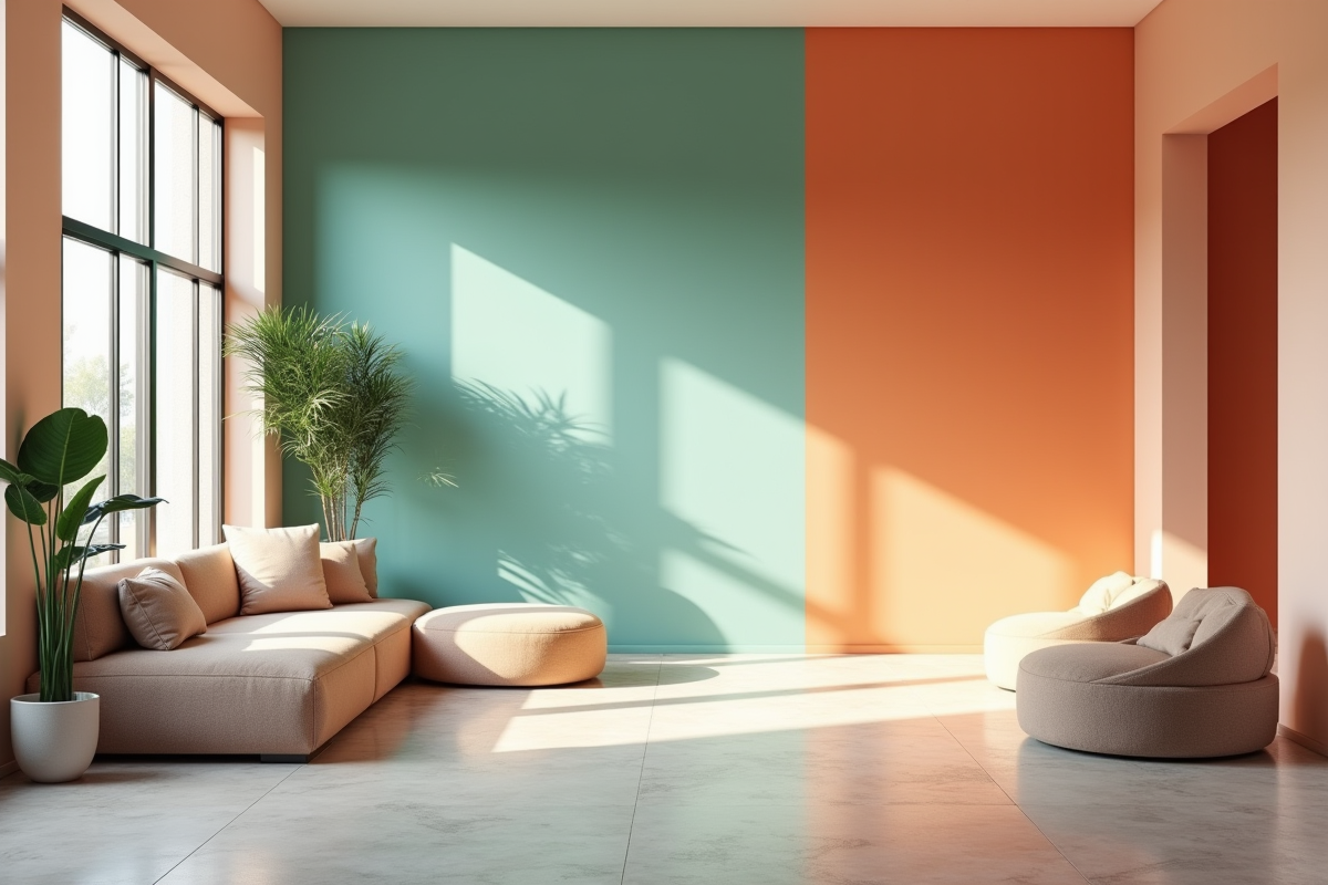 Salon moderne avec murs colorés tendance 2025