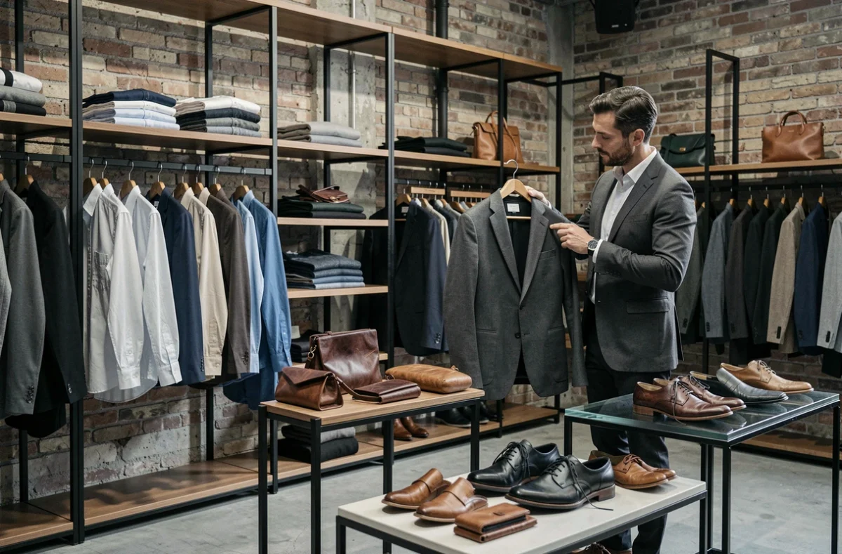 Boutique The Next Door à Avignon spécialisée en mode masculine avec des vêtements contemporains exposés dans un cadre au style industriel épuré